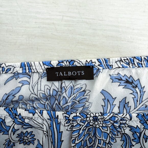 Talbots Women's Blue Floral Peplum Puff Sleeve Blouse Size Large - Picture 3 of 3